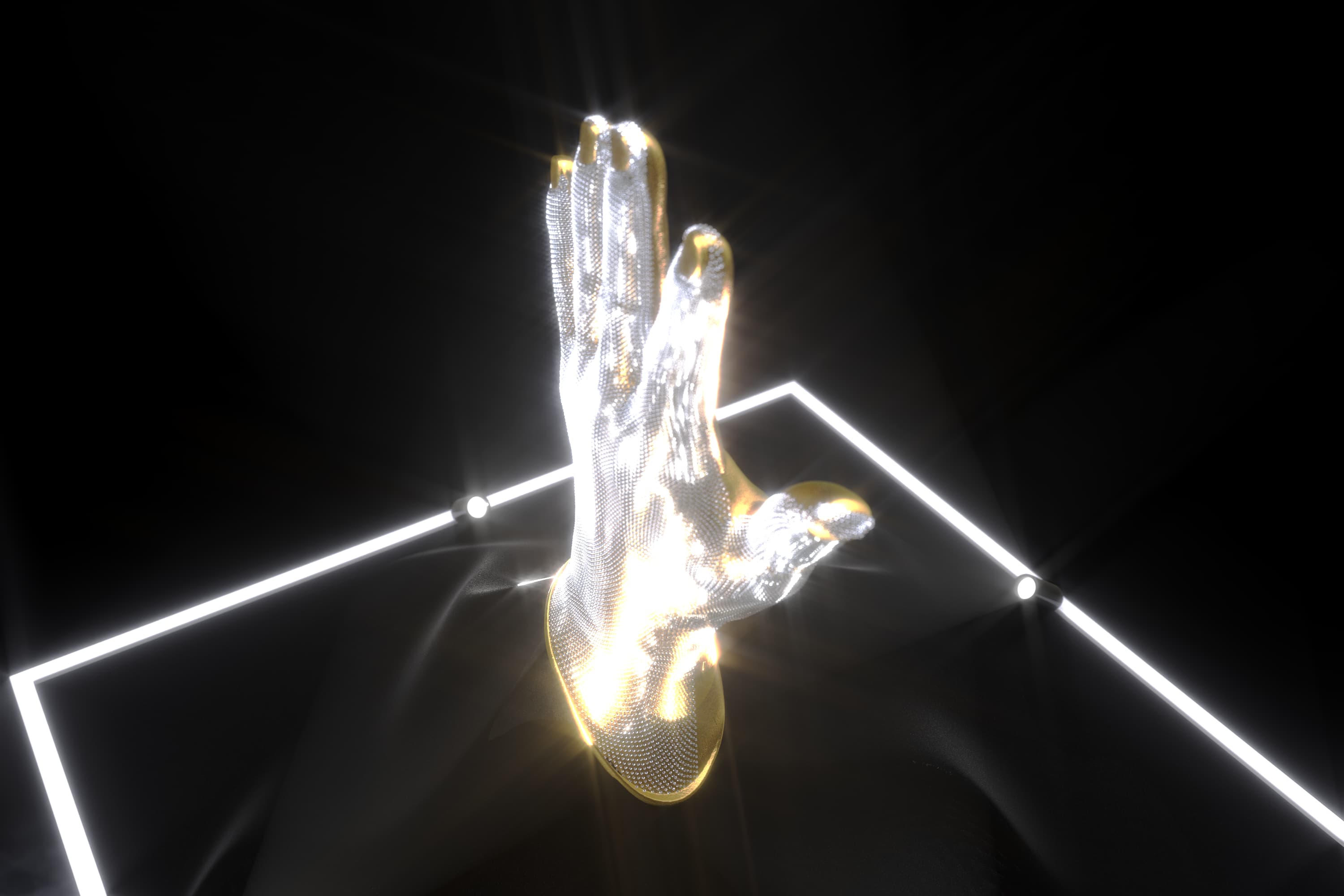 The Real Diamond Hands — concept render, glass display case